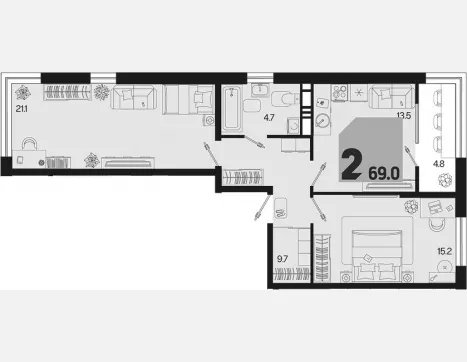 2-комн. квартира, 64.20 м², 6/18 этаж фото 0