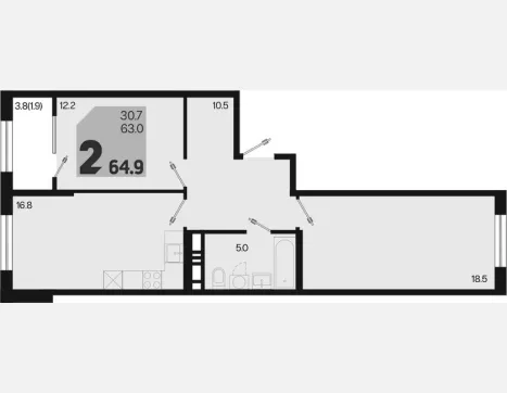 3-комн. квартира, 63 м², 12/18 этаж фото 0