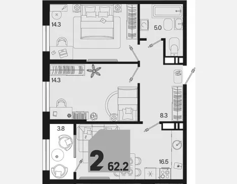 3-комн. квартира, 58.40 м², 5/18 этаж фото 0