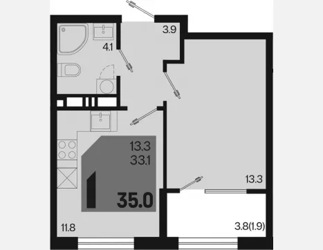 1-комн. квартира, 33.10 м², 7/9 этаж фото 0