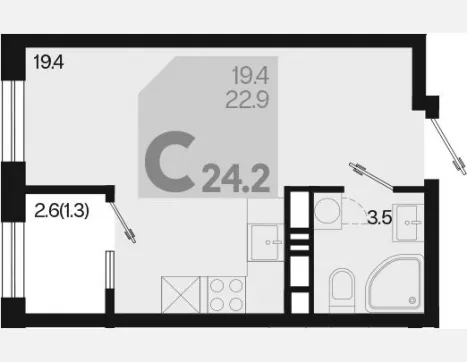 студия, 22.90 м², 10/18 этаж фото 0