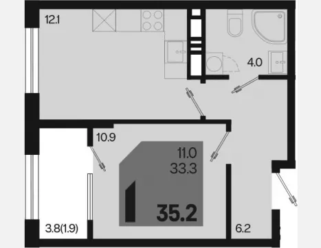 1-комн. квартира, 33.20 м², 3/18 этаж фото 0