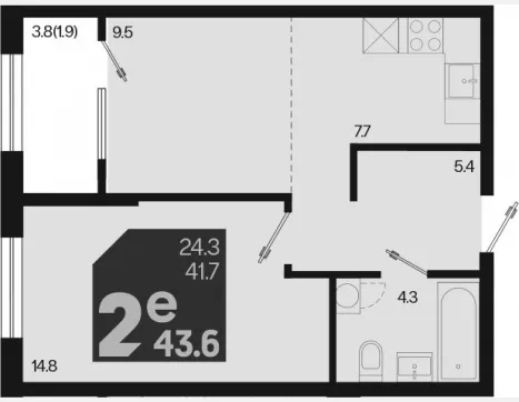 2-комн. квартира, 41.70 м², 2/18 этаж фото 0