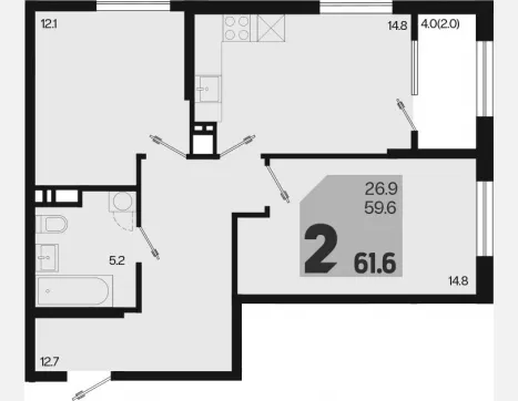 2-комн. квартира, 59.60 м², 3/18 этаж фото 0