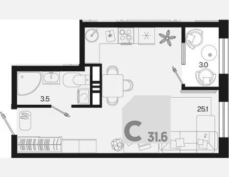 студия, 28.60 м², 15/18 этаж фото 0