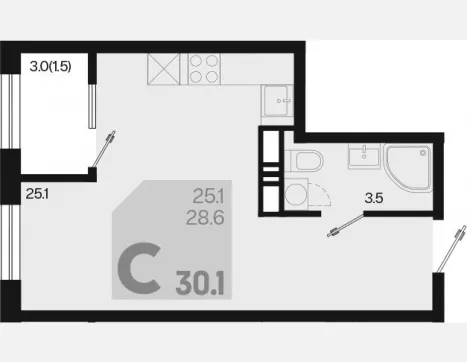 студия, 28.60 м², 17/18 этаж фото 0