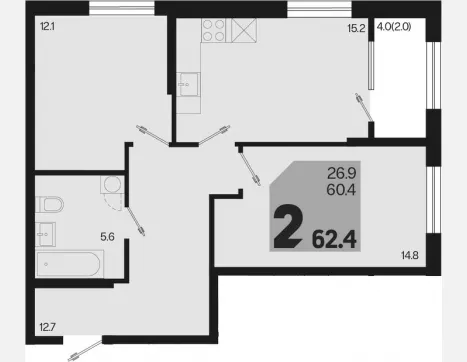 3-комн. квартира, 60.40 м², 2/18 этаж фото 0