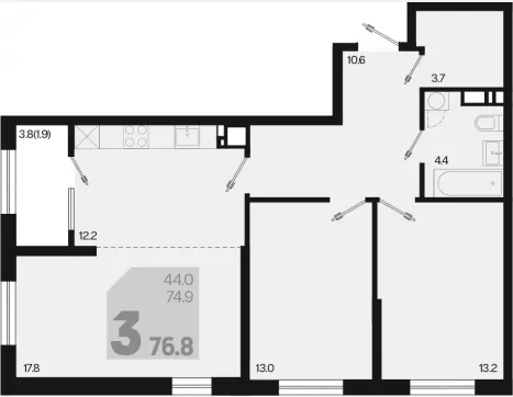 3-комн. квартира, 74.90 м², 18/18 этаж фото 0