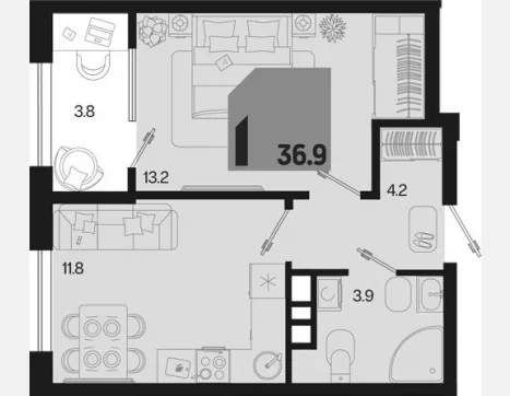 1-комн. квартира, 33.10 м², 9/9 этаж фото 0