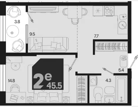 2-комн. квартира, 41.70 м², 2/18 этаж фото 0