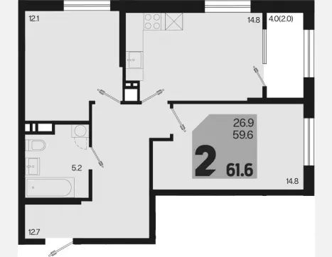 2-комн. квартира, 59.60 м², 14/18 этаж фото 0