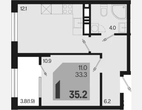 1-комн. квартира, 33.30 м², 10/18 этаж фото 0