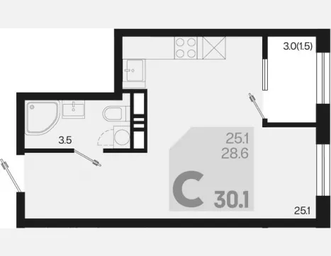 студия, 28.60 м², 9/18 этаж фото 0