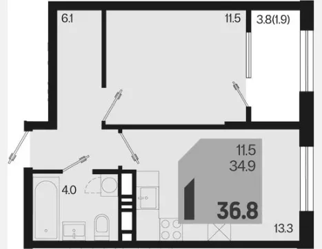 1-комн. квартира, 34.90 м², 4/18 этаж фото 0
