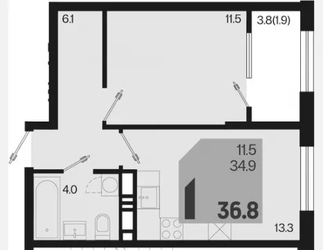 1-комн. квартира, 34.90 м², 14/18 этаж фото 0
