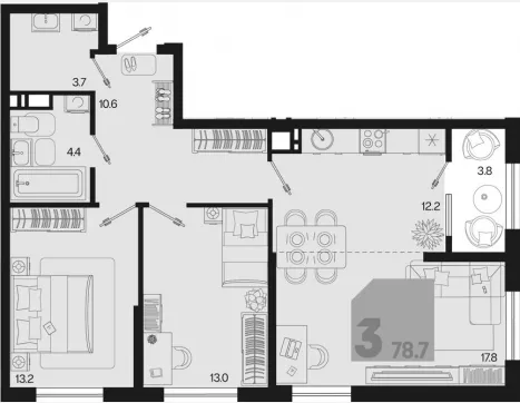 3-комн. квартира, 74.90 м², 12/18 этаж фото 0