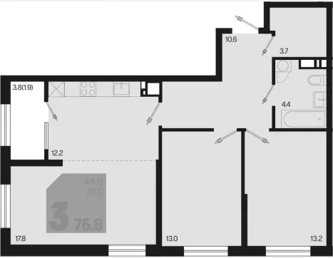 3-комн. квартира, 74.90 м², 10/18 этаж фото 0