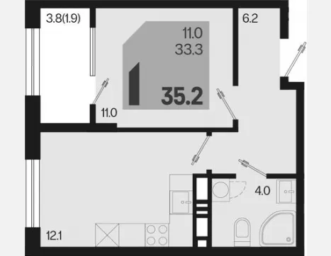 1-комн. квартира, 33.30 м², 7/18 этаж фото 0