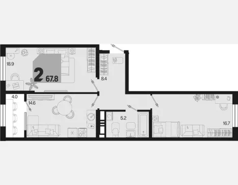 2-комн. квартира, 63.80 м², 9/18 этаж фото 0