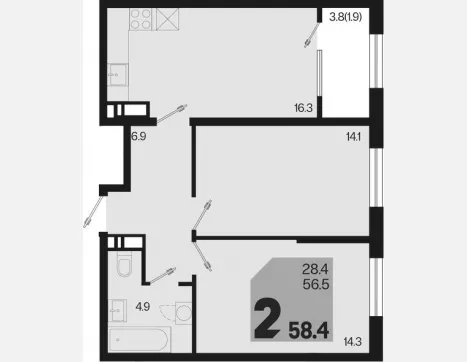 3-комн. квартира, 56.50 м², 10/18 этаж фото 0