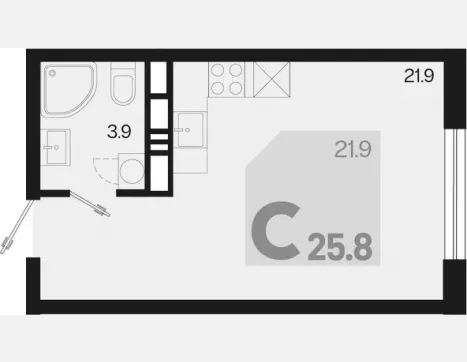 студия, 25.80 м², 3/9 этаж фото 0