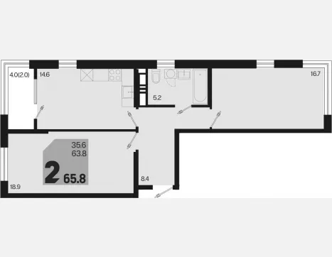 2-комн. квартира, 63.80 м², 15/18 этаж фото 0