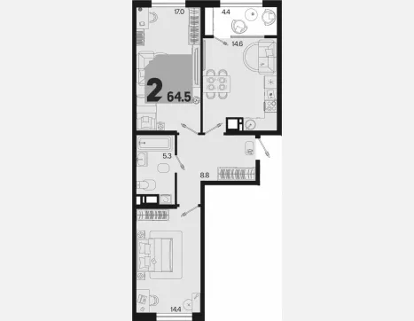 2-комн. квартира, 60.10 м², 7/9 этаж фото 0