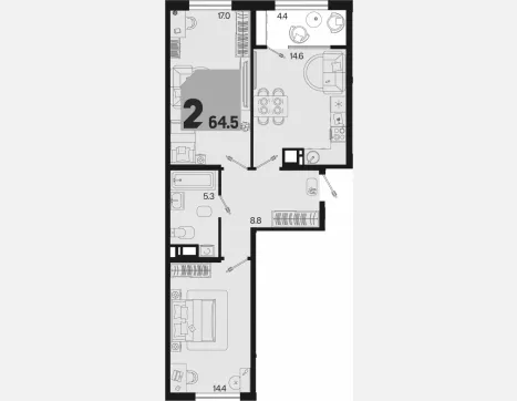2-комн. квартира, 60.10 м², 6/9 этаж фото 0