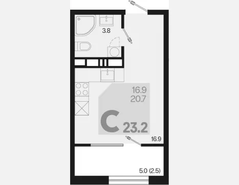 студия, 20.70 м², 15/18 этаж фото 0