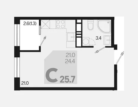 студия, 24.40 м², 7/18 этаж фото 0