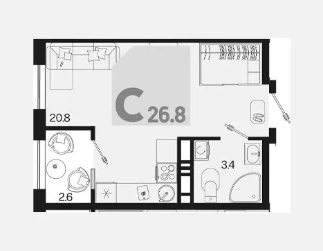 студия, 24.20 м², 18/18 этаж фото 0