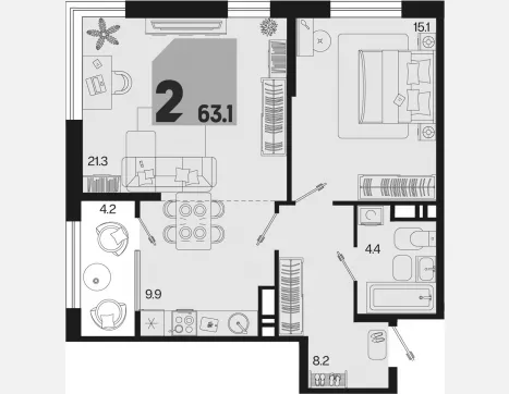 2-комн. квартира, 58.90 м², 8/18 этаж фото 0