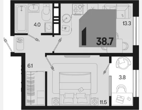 1-комн. квартира, 34.90 м², 9/18 этаж фото 0