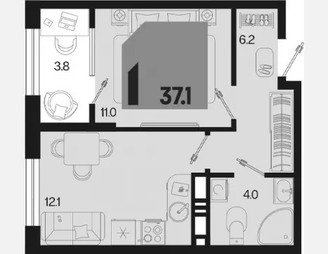 1-комн. квартира, 33.30 м², 12/18 этаж фото 0