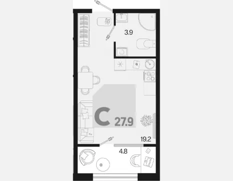 студия, 23.10 м², 2/9 этаж фото 0