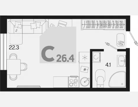 студия, 26.40 м², 2/9 этаж фото 0