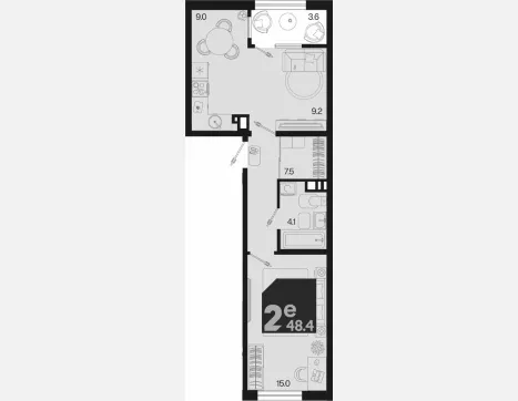 2-комн. квартира, 44.80 м², 8/9 этаж фото 0