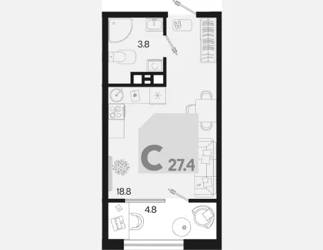 студия, 22.60 м², 5/9 этаж фото 0