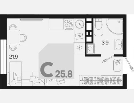 студия, 25.80 м², 8/9 этаж фото 0