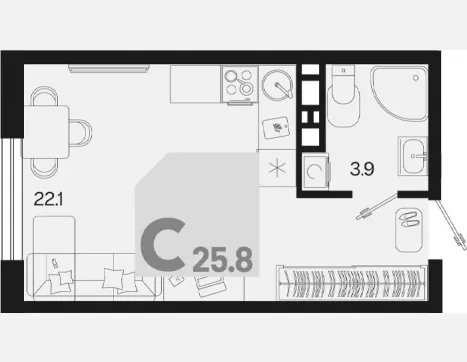 студия, 25.80 м², 9/9 этаж фото 0