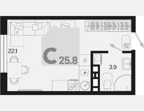 студия, 25.80 м², 9/9 этаж фото 0