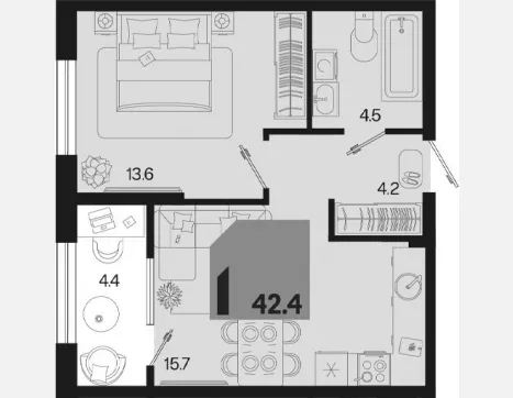 2-комн. квартира, 38 м², 2/18 этаж фото 0