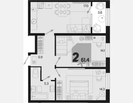 3-комн. квартира, 57.60 м², 2/18 этаж фото 0