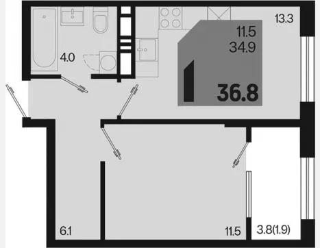 1-комн. квартира, 34.90 м², 16/18 этаж фото 0
