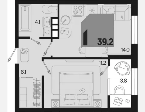 1-комн. квартира, 35.40 м², 7/9 этаж фото 0