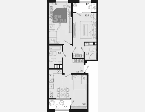 3-комн. квартира, 67.70 м², 9/9 этаж фото 0