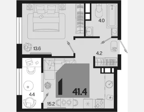2-комн. квартира, 37 м², 18/18 этаж фото 0