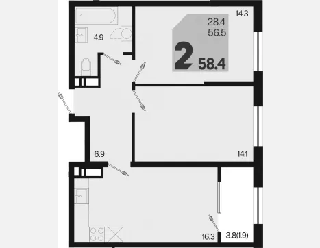 3-комн. квартира, 56.50 м², 7/18 этаж фото 0
