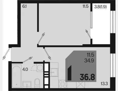 1-комн. квартира, 34.90 м², 9/18 этаж фото 0