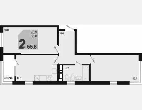 2-комн. квартира, 63.80 м², 17/18 этаж фото 0